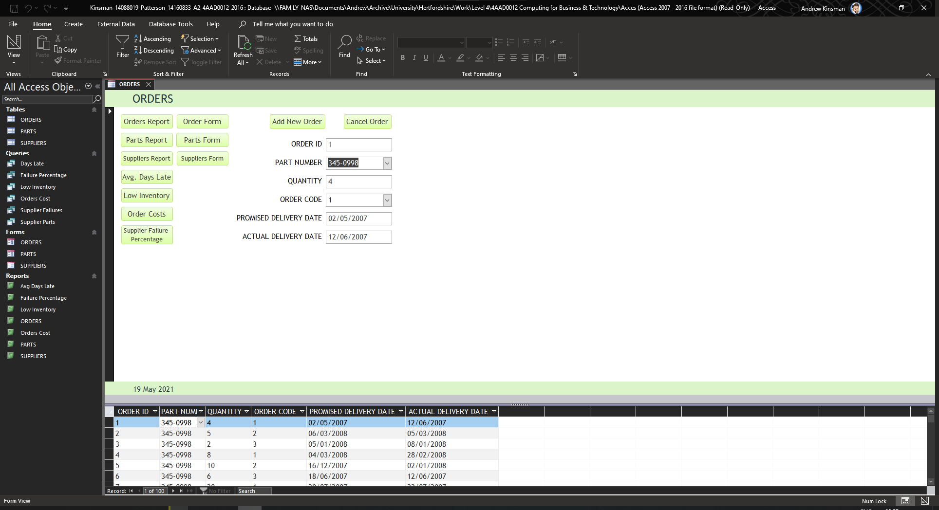 Order form in Microsoft Access